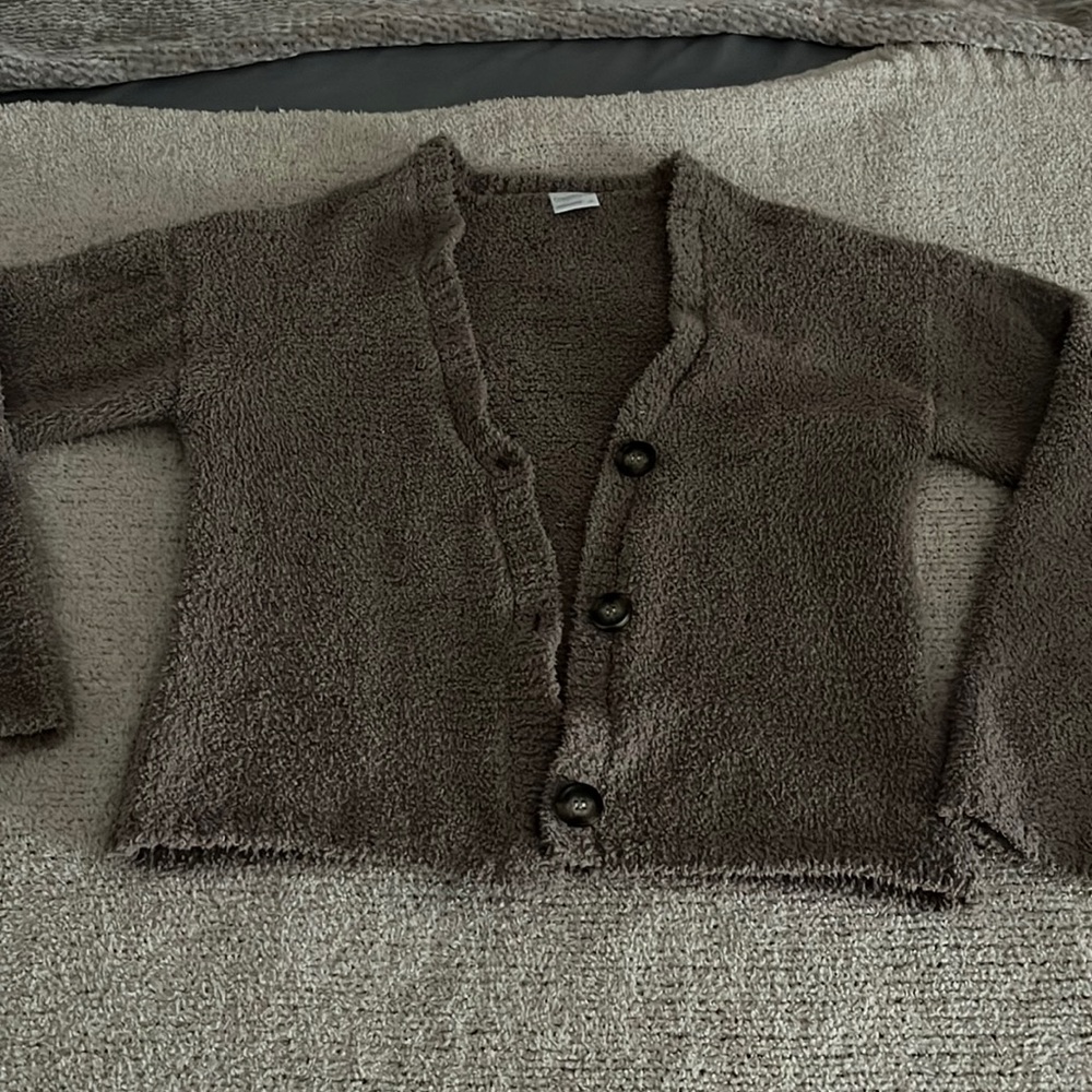 soft fuzzy brown cardigan
